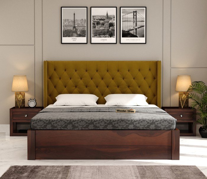 Upholstered king bed with storage