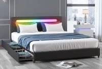Madrid Black Faux Leather Double 4FT 6 Bluetooth Bed Frame With ... LED bed frame with speakers