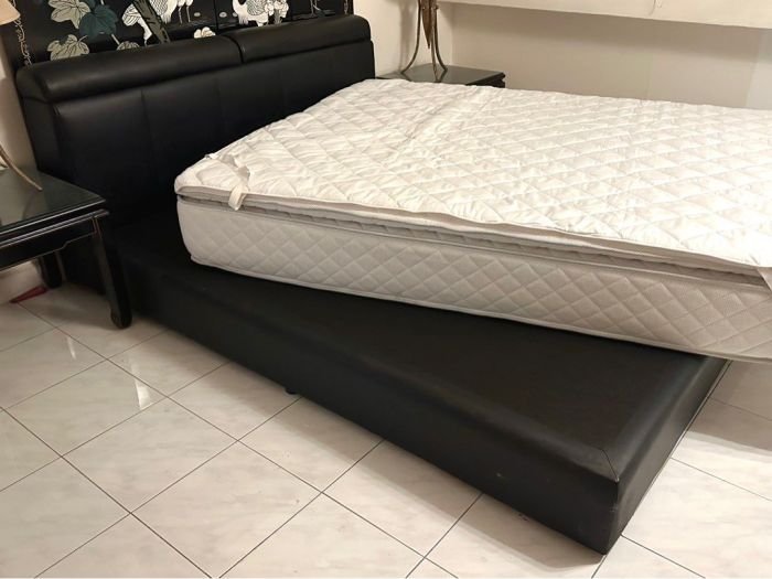 Real leather bed frame queen